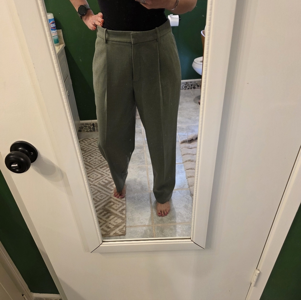 Banana Republic High Rise Straight Pants Women's Size 14 Olive Green Work Trouse